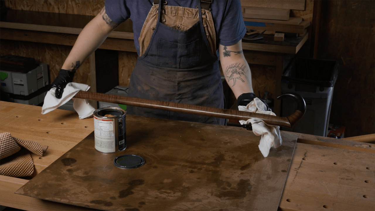 Applying Finishing Oil To A Walking Cane